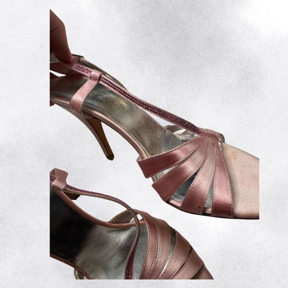Escada Pink Strappy Sandal Heels with Pink Crystals Size 8.5 - Picture 3 of 8